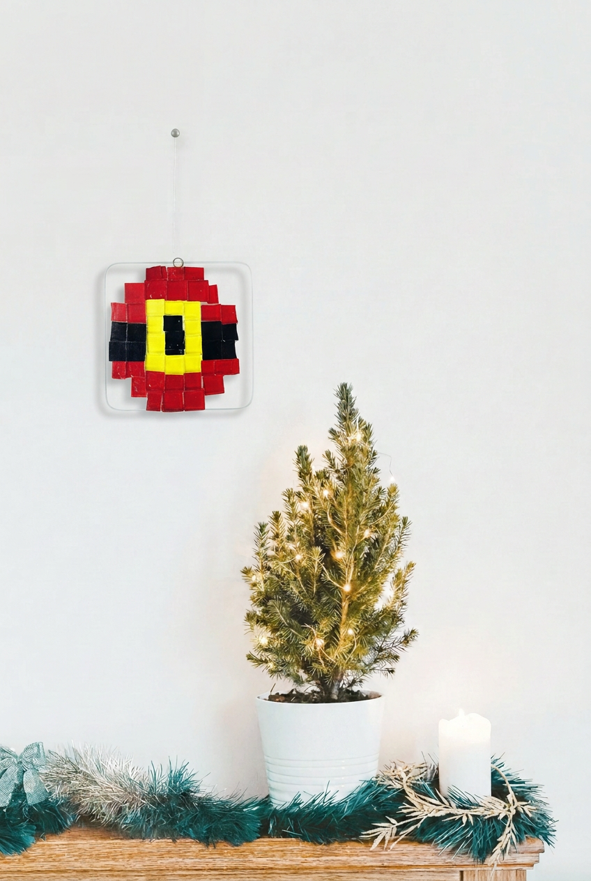 Même scène de Noël avec l’œuvre de la boule à la place du flocon