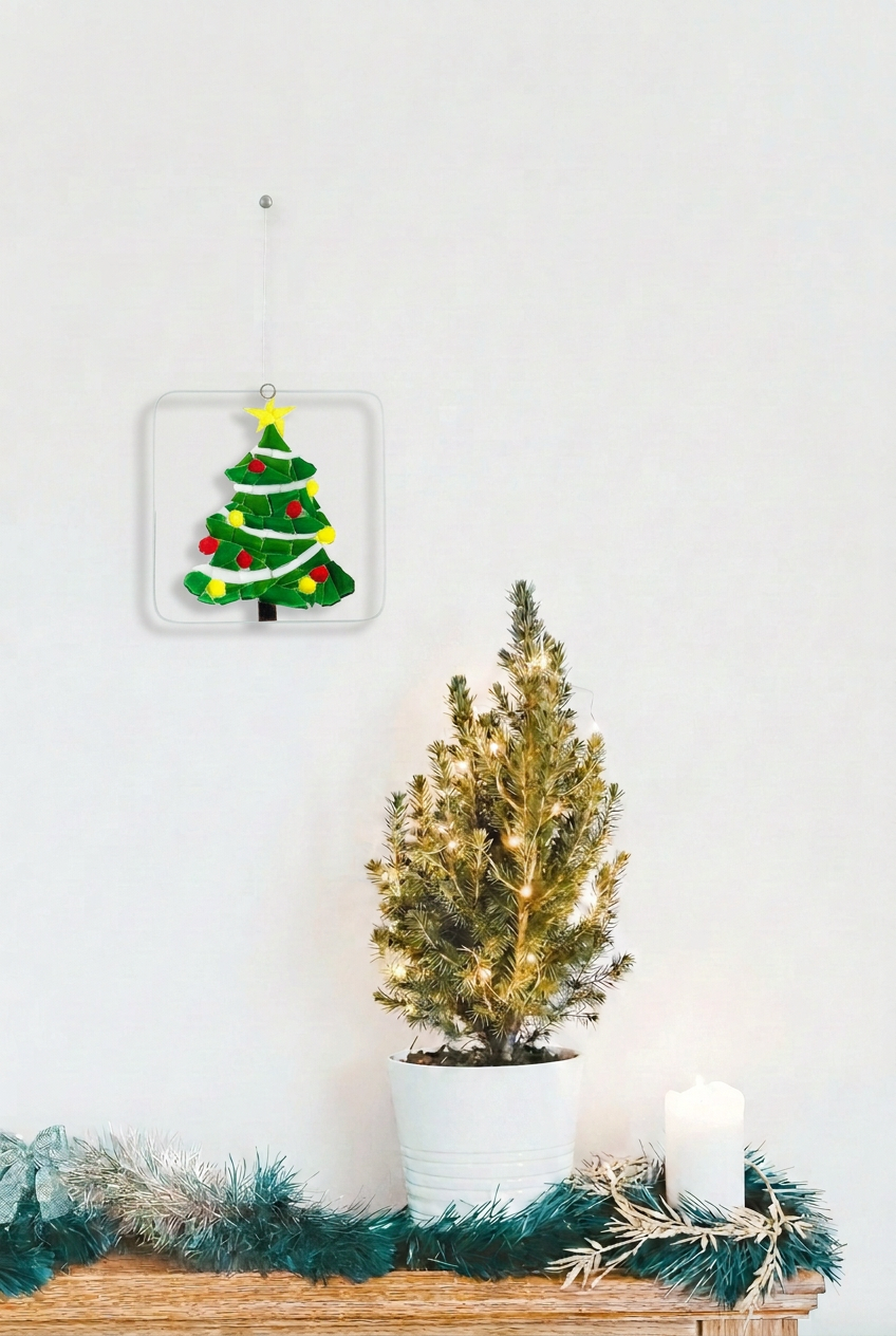 Même scène de Noël avec l’œuvre du sapin à la place de la boule